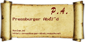 Pressburger Abád névjegykártya